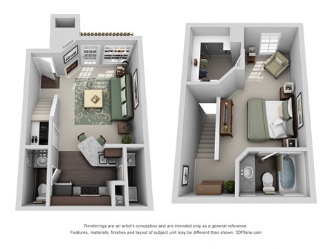 Floor plan for 1 bed, 1.5 baths, 710 sqft
